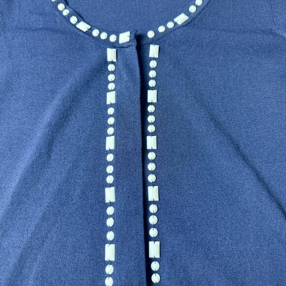 Ann Taylor LOFT Navy Short Sleeve Sweater Top with Embellished Trim – Size M - Picture 3 of 9